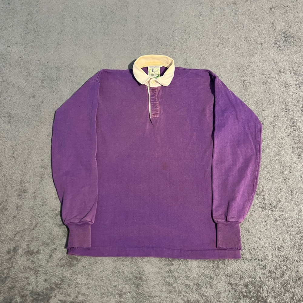 Vintage 90s Lands End Faded Purple Rugby Jersey Shirt Large Long Sleeve Cotton